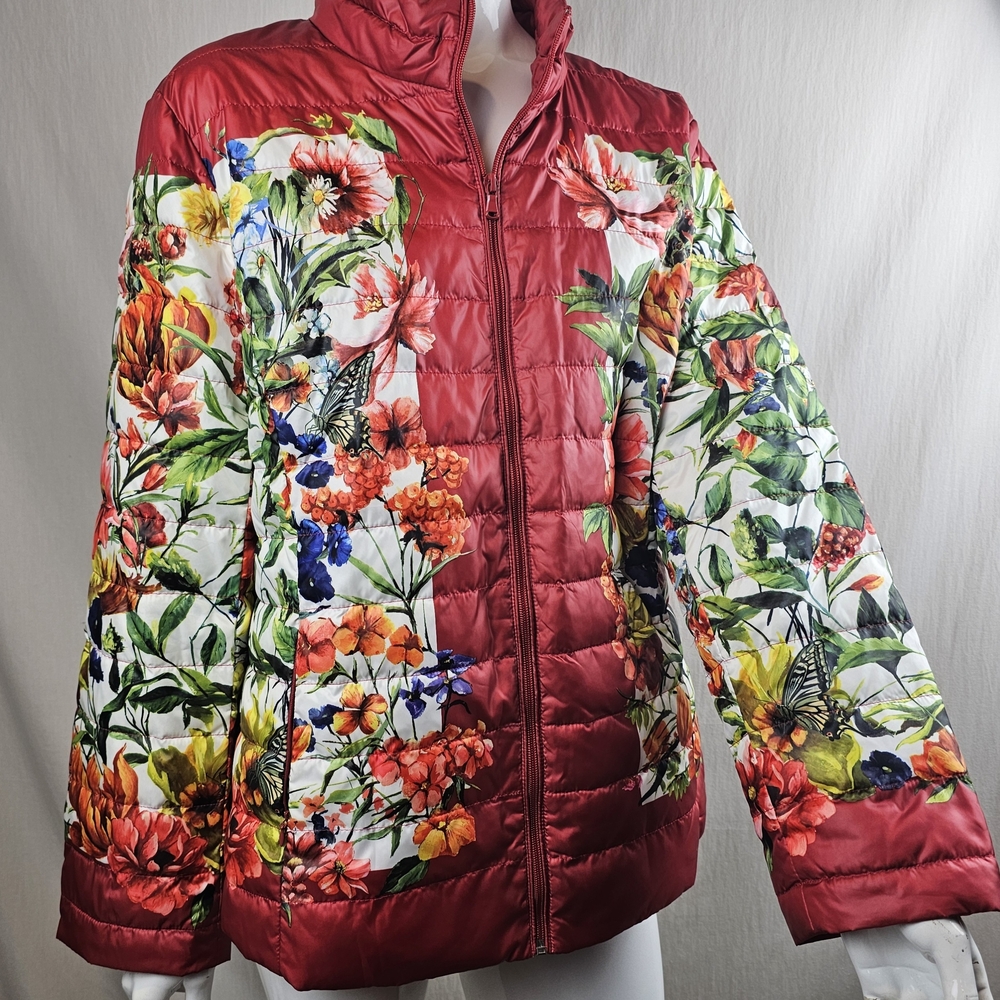 MINT Sharif Couture Red 🌸Floral 🪶Lightweight Quilted Down Filled Puffer Jacket